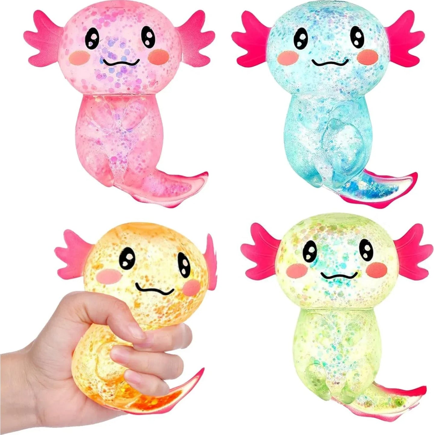 Squishy Axolotl Stress Relief Toy Glitter Malt Sugar Amphibian Fidget Toy for Kids Soothing Birthday Party Favors Gift