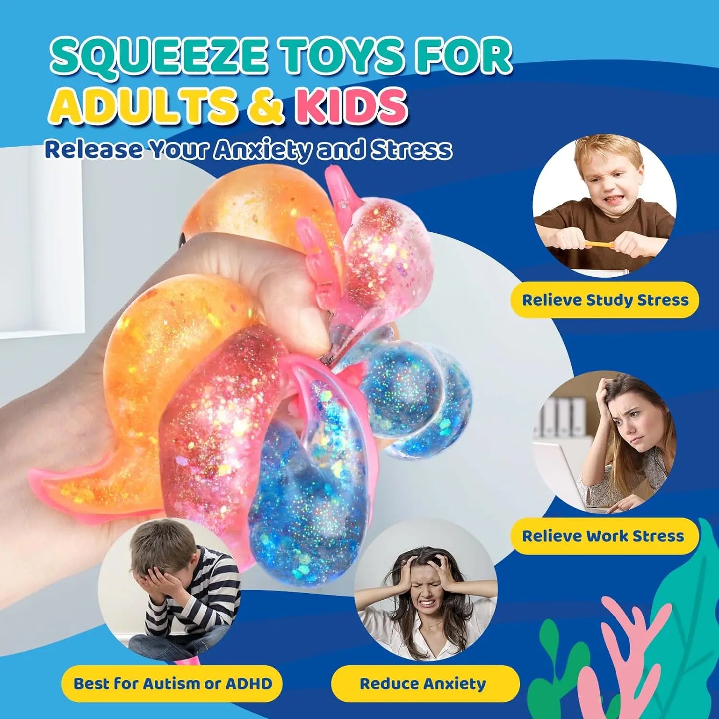 Squishy Axolotl Stress Relief Toy Glitter Malt Sugar Amphibian Fidget Toy for Kids Soothing Birthday Party Favors Gift